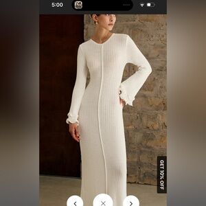Commense White Ribbed Long Sleeve Dress